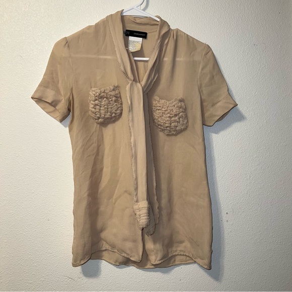 DSQUARED2 SILK TAN RUFFLE ACCENT TOP (C3) - Picture 1 of 6